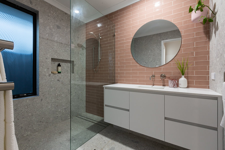 Pink bathroom renovation Distinct Renovations Project Perth