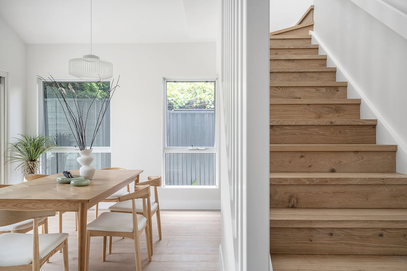 Stairs timber and dining space Mount Hawthorn Distinct Building Company